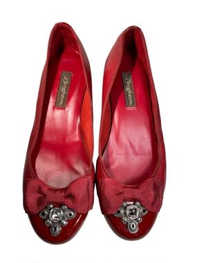 Vintage Brighton “Bow” Cherry Red Leather Crystal Embellished Ballet Flats 9.5M